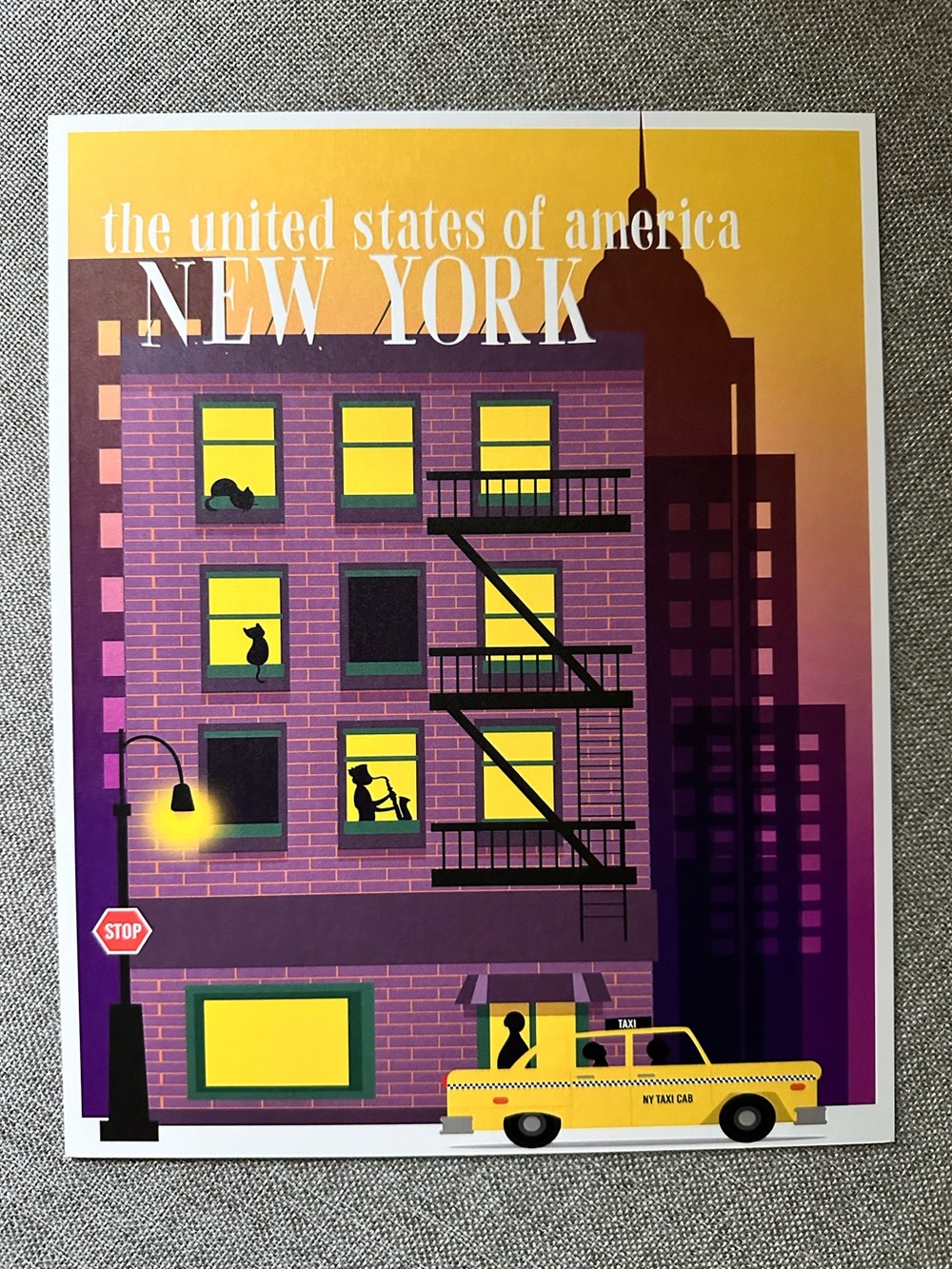 New York Cityscape Print with Yellow Taxi